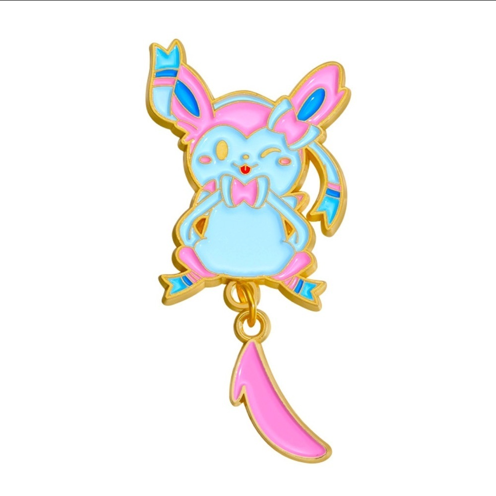3 For $35 Pokemon Sylveon Eeveelution Enameled Pin Brooch Hanging Moving Tail